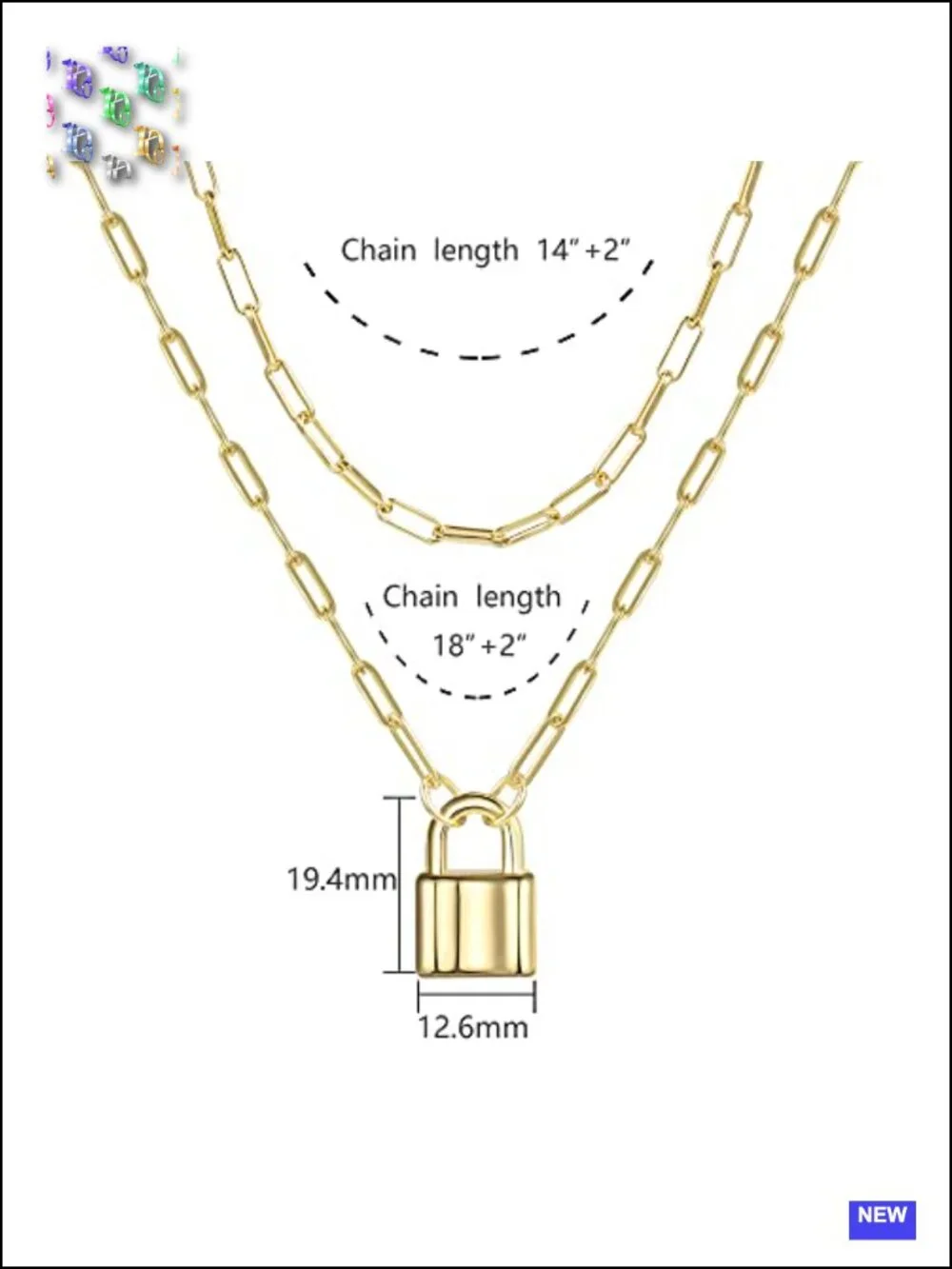 Layered Lock Necklace Set with Paperclip Chain Non-Tarnish Gold Plated